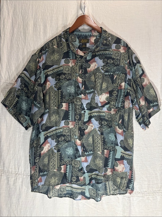 Uranus Menswear by KW Other - Vintage 90s Uranus 100% Silk Geometric Abstract Button Up Shirt XL EUC